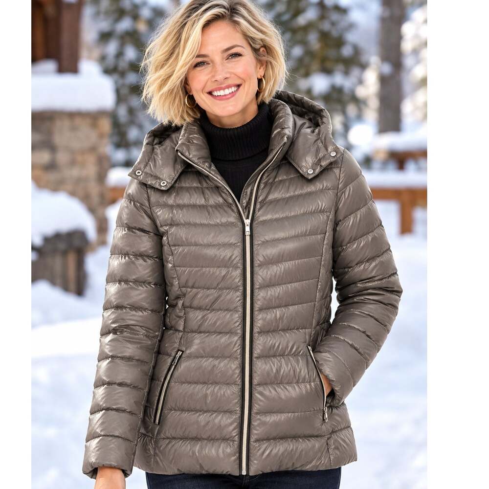 Cole Haan Down Puffer Coat Womens XL Gray Full Zip Quilted Outdoor Gorp Jacket